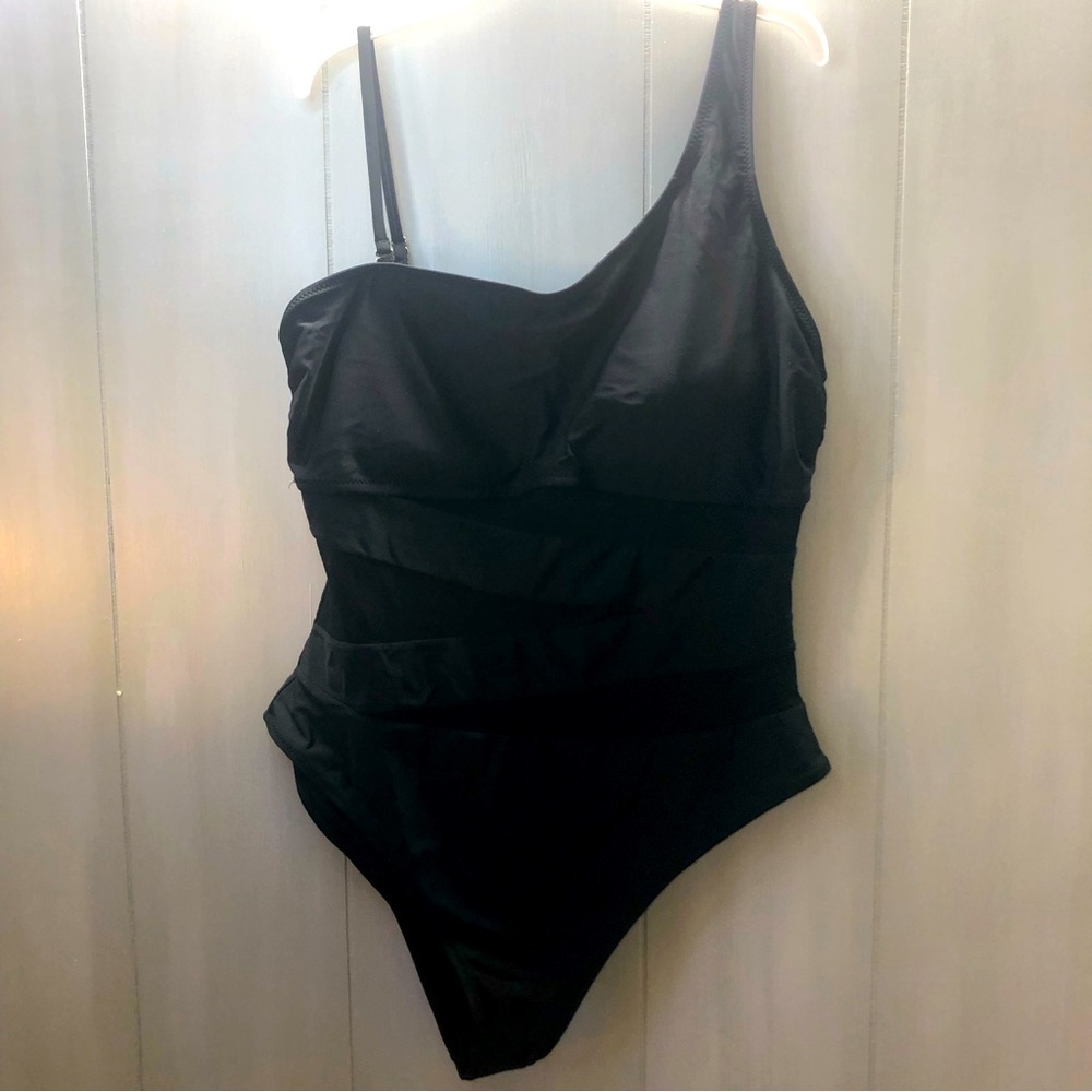 Blooming Jelly black one piece mesh cut outs one shoulder size XXL, NWOT